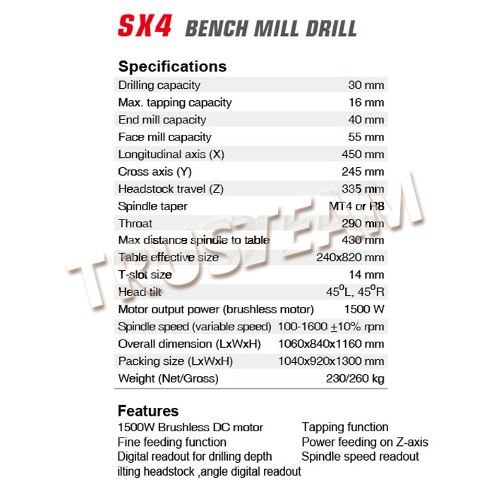 Bench Mill Drill SX4-SX4
