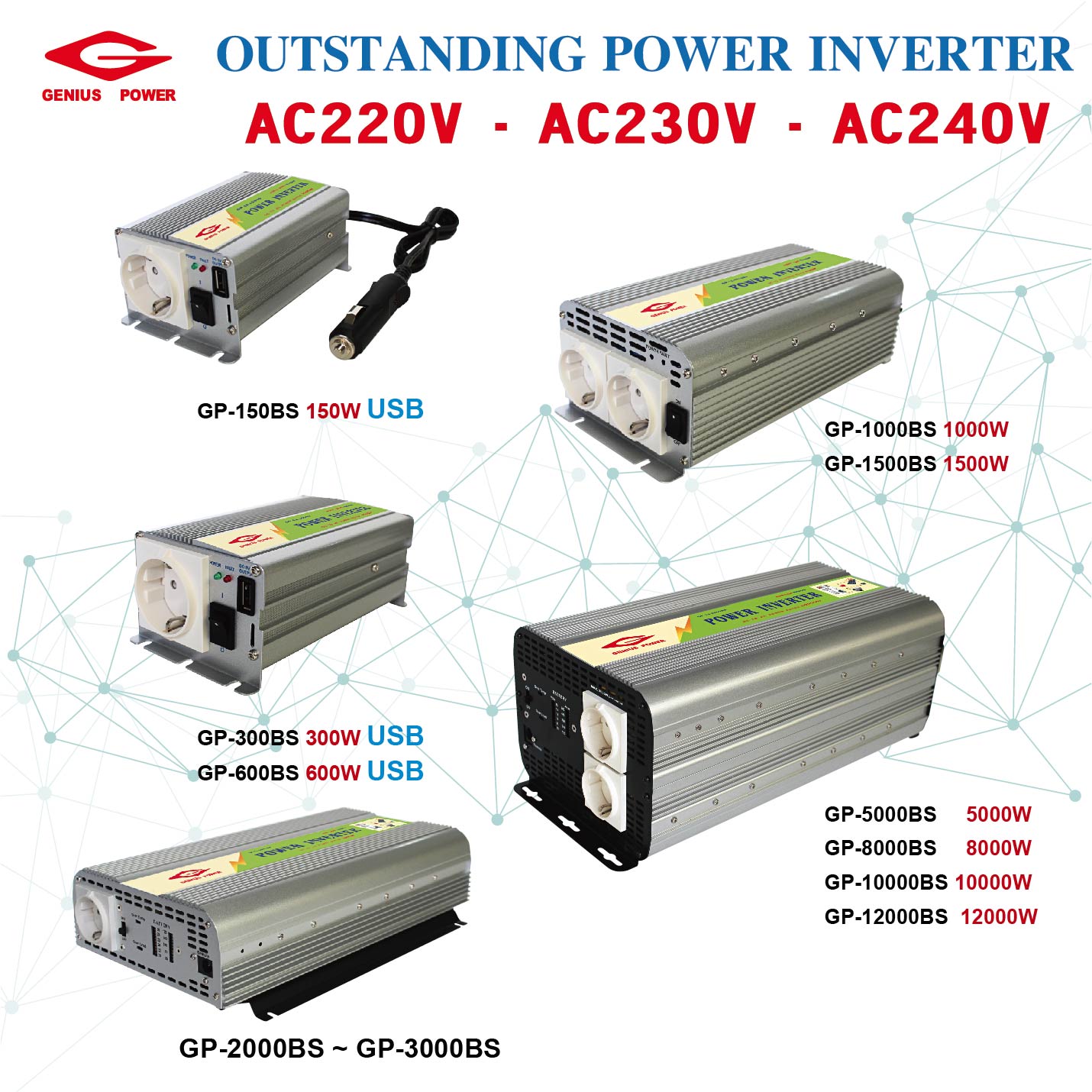 OUTSTANDING POWER INVERTER-AC220V‧AC230V‧AC240V-GP-150BS~12000BS